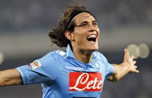 Napoli's Cavani celebrates after scoring a goal against AC Milan during their Italian Serie A soccer match in Naples